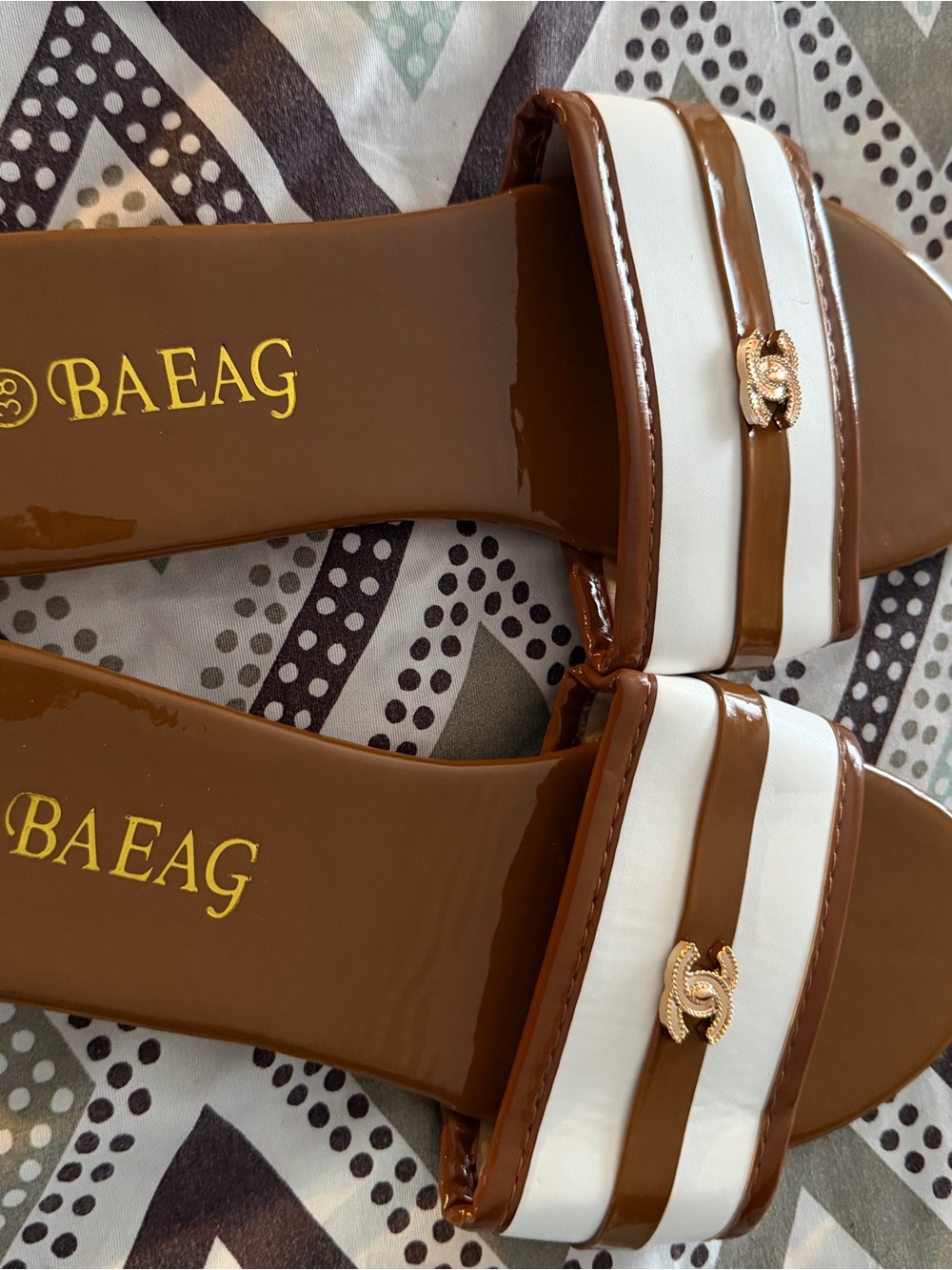 Women’s Brown and White Slide Sandals